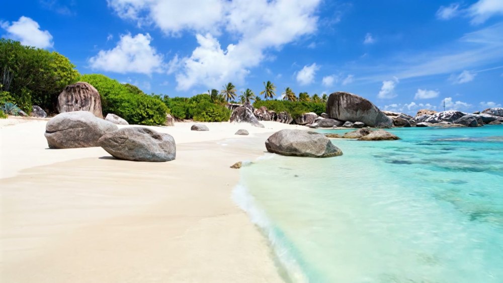 The Baths on Virgin Gorda — white sand, granite boulders and turquoise water